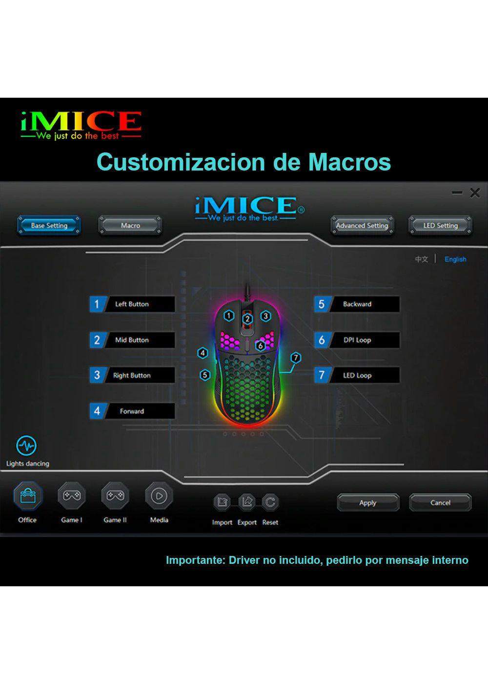 Mouse Gamer Premium Imice T98 Rgb 7200 Dpi Honeycomb Usb-7