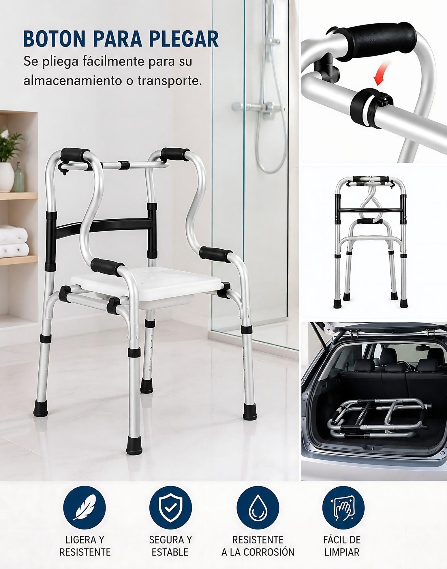 Andador Burrito Plegable 2 En 1 Silla De Ducha Portatil-6