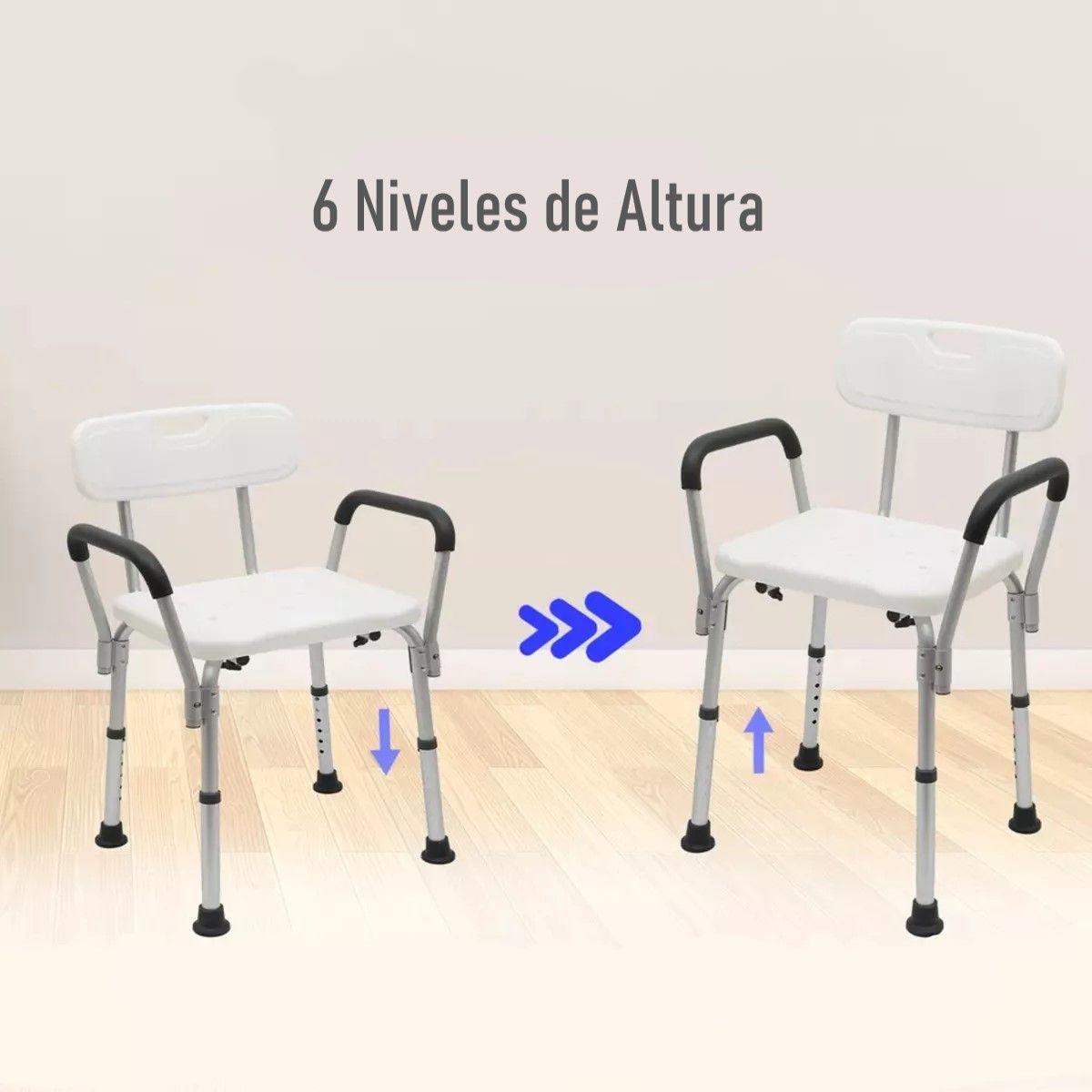 Silla De Ducha Para Baño Con Apoya Brazos Respaldo Portatil-3