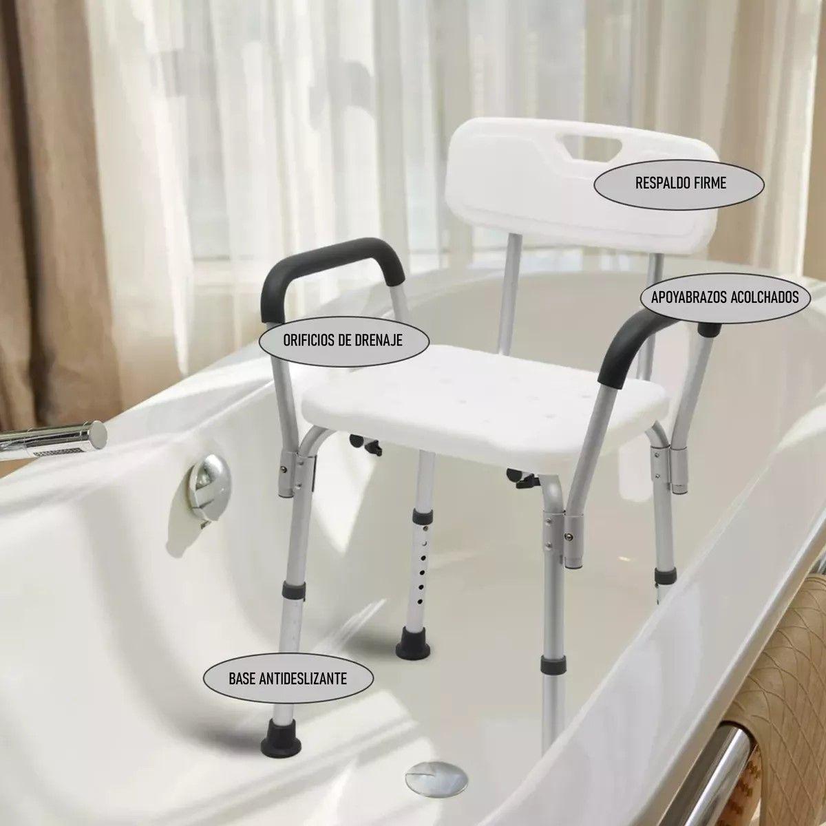 Silla De Ducha Para Baño Con Apoya Brazos Respaldo Portatil-4