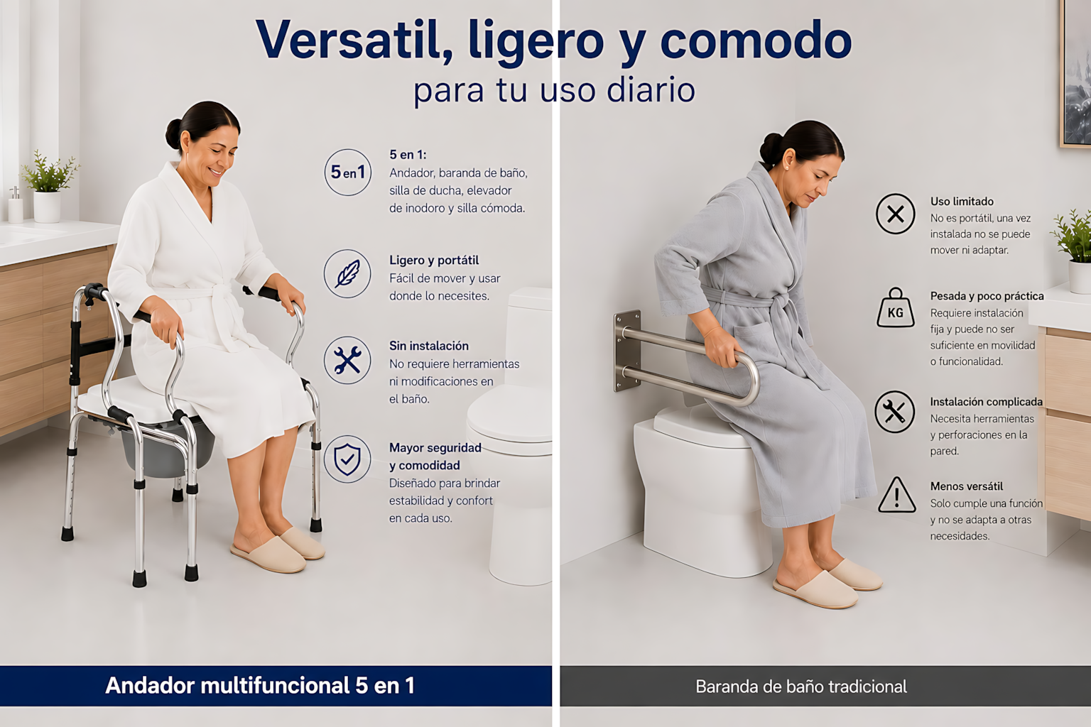 Andador  Baño Inodoro Portátil  Multifuncional 5 En 1-1