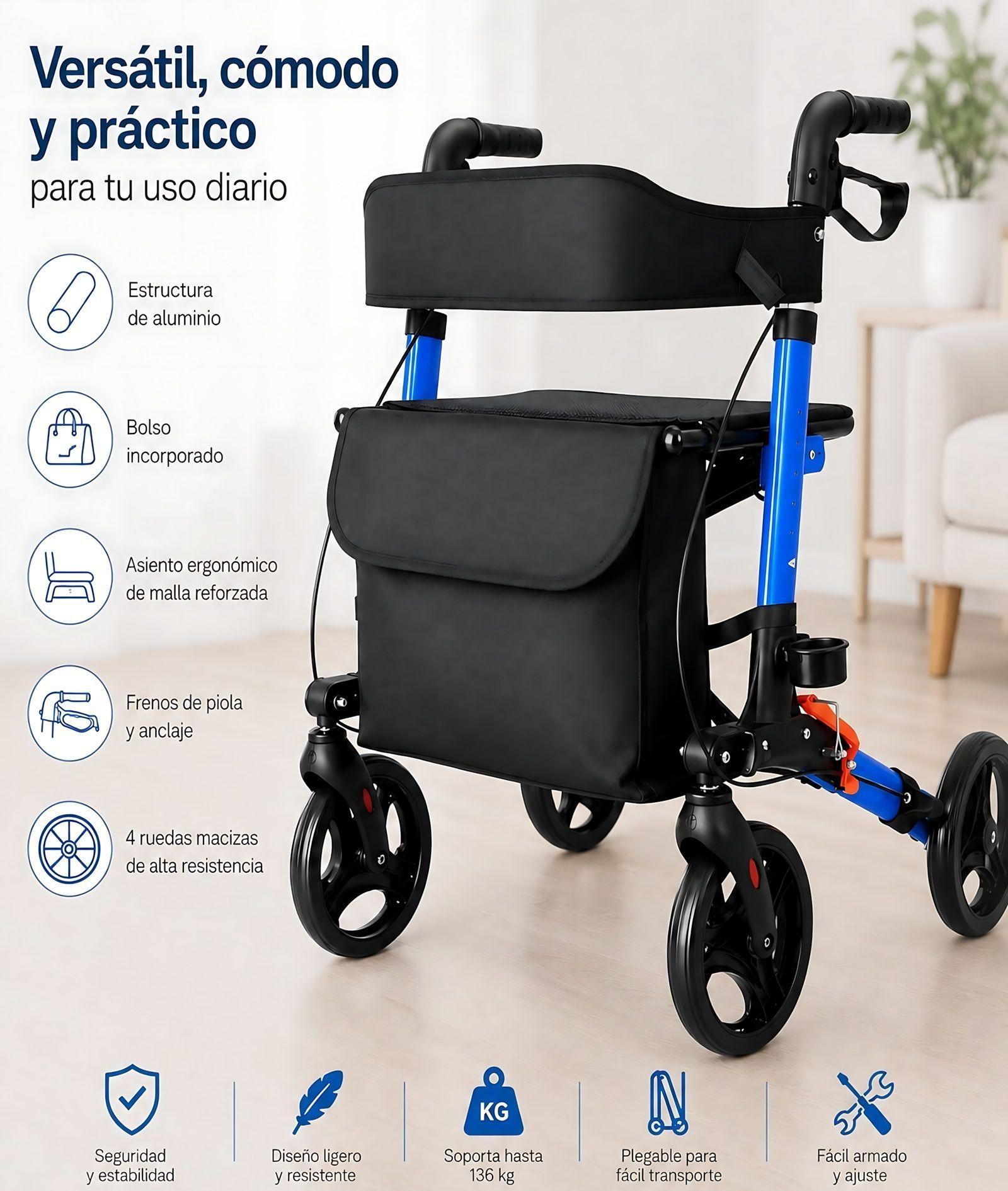 Andador Burrito Ortopédico Plegable Adulto 4 Ruedas Asiento-3