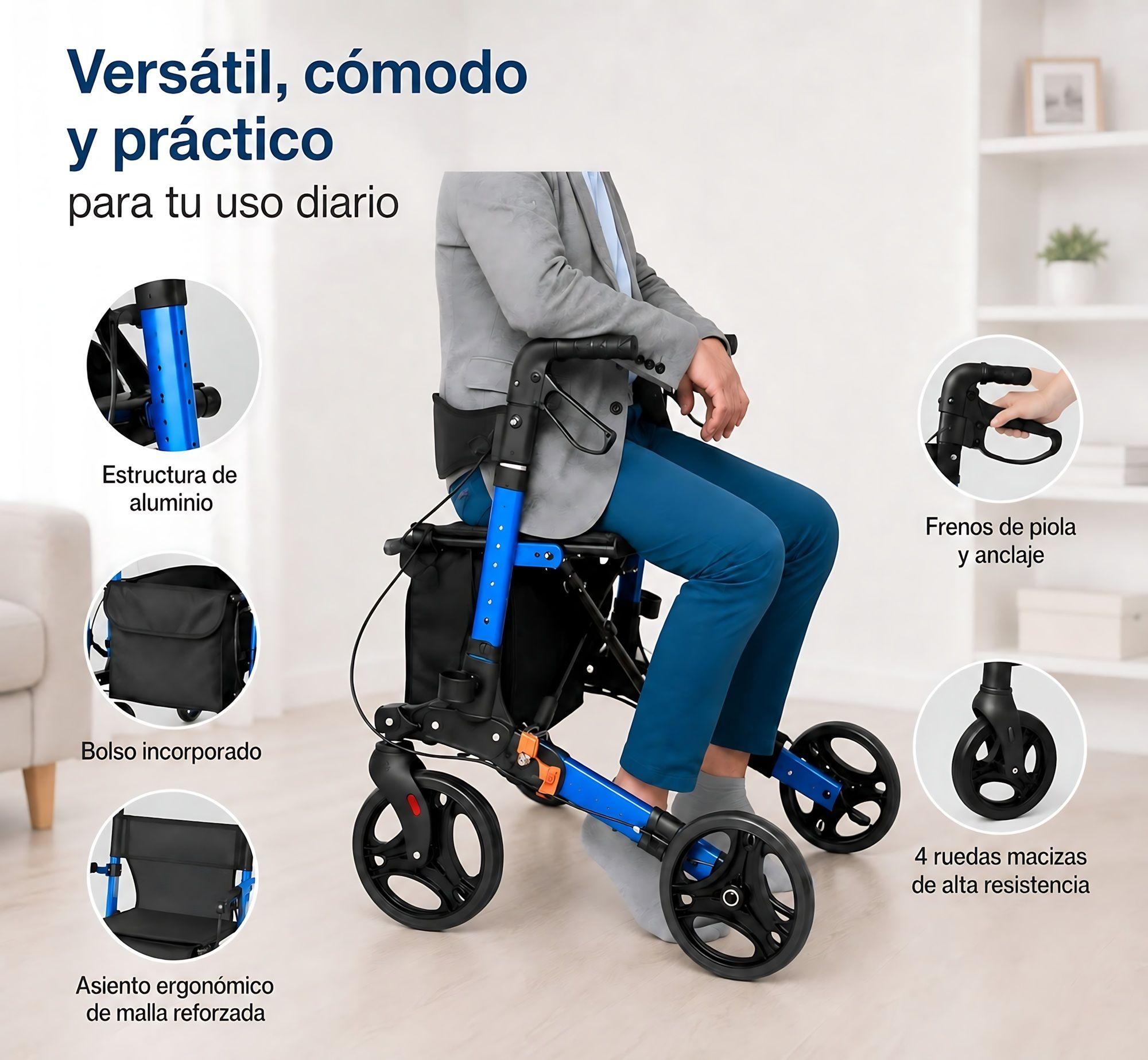 Andador Burrito Ortopédico Plegable Adulto 4 Ruedas Asiento-7