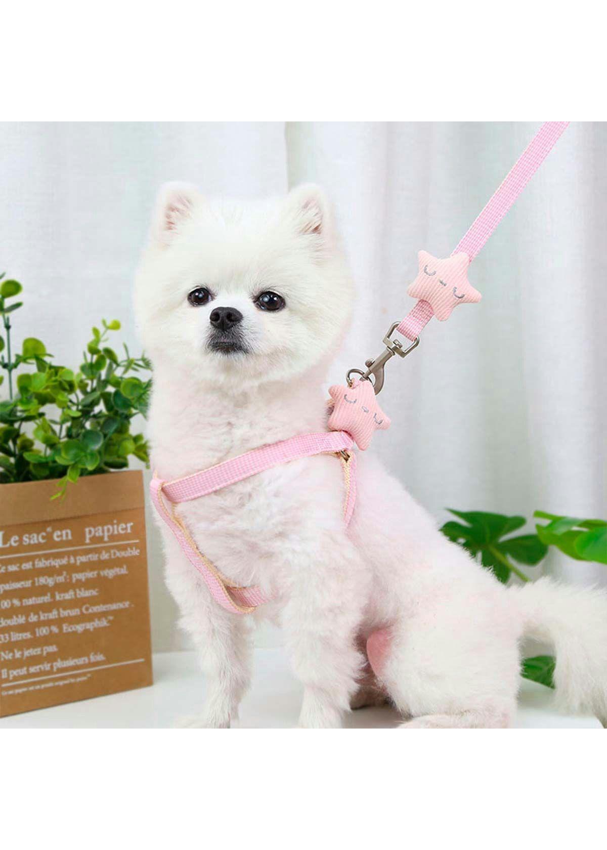 Arnes Pechera Transpirable + Correa Rosa Gatos Perros Mascotas-1