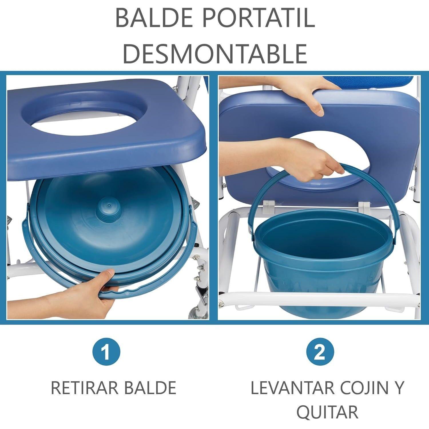 Baño Inodoro Aluminio Con Ruedas Asiento Acolchado Reposapie-2