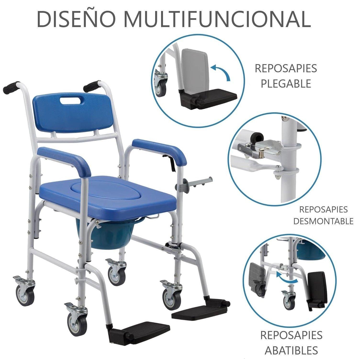 Baño Inodoro Aluminio Con Ruedas Asiento Acolchado Reposapie-3