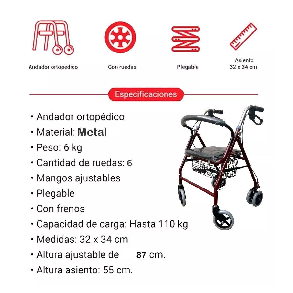 Andador Plegable Ortopédico 6 Ruedas Con Asiento Desmontable-5