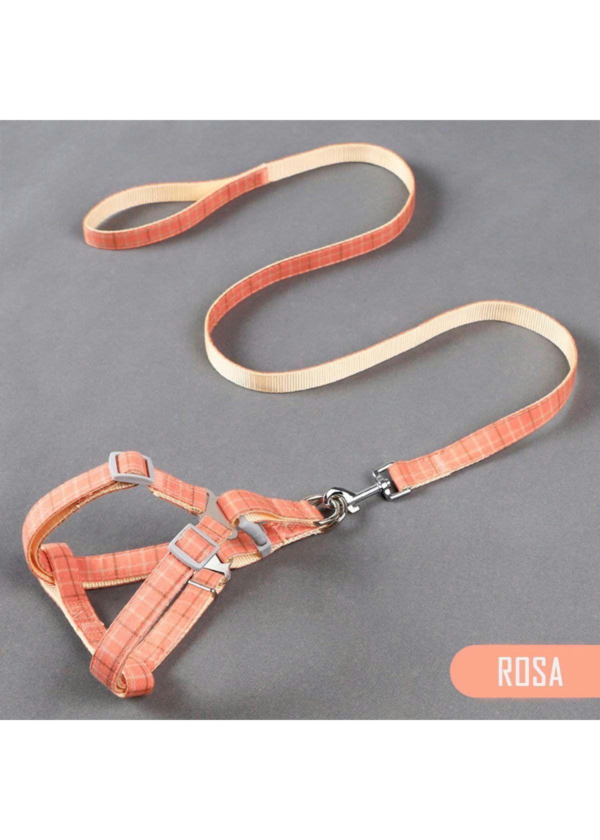 Arnes Pechera + Correa Tela Rosado Resistente Mascotas Perros Gatos-1