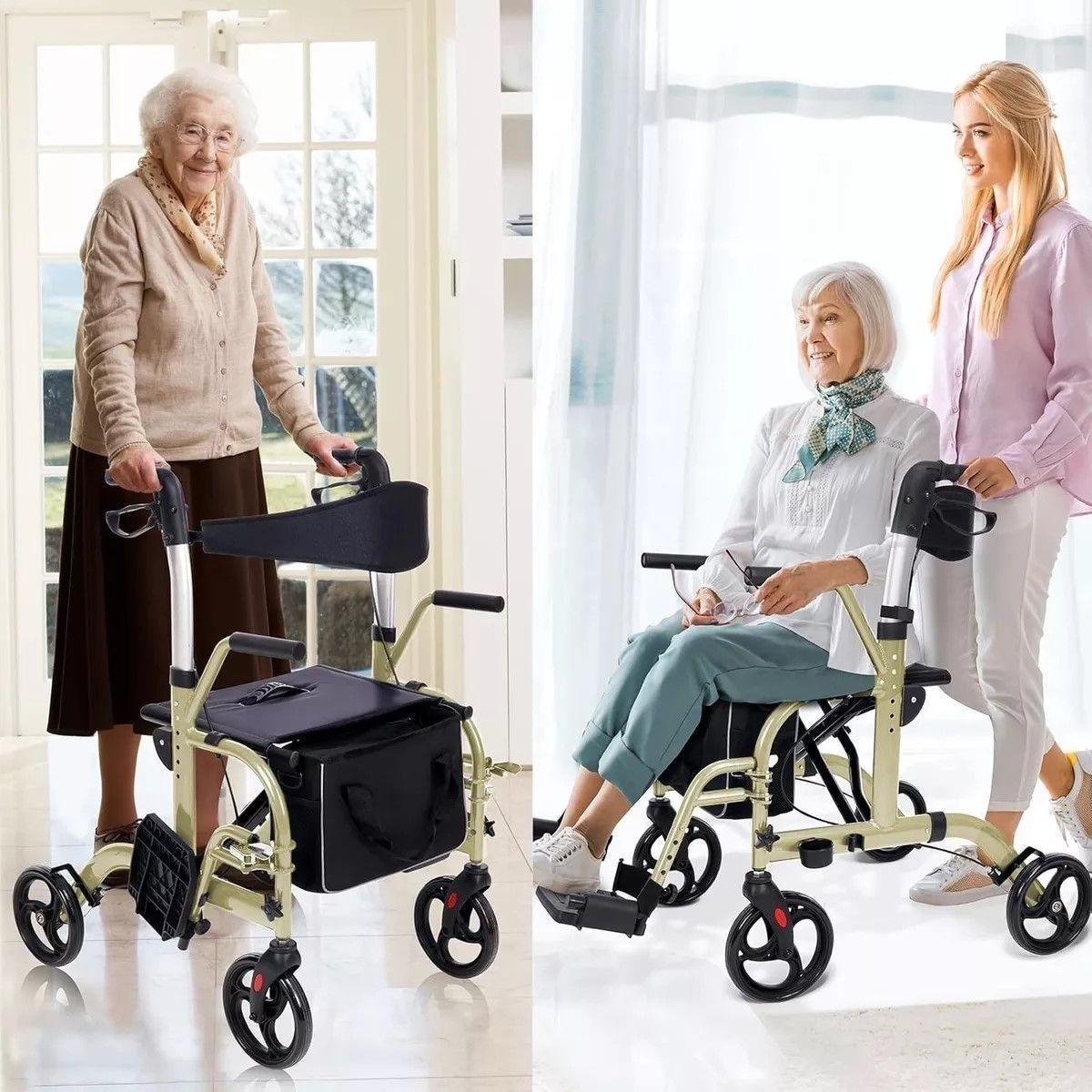 Andador 4 Ruedas Plegable 2 En 1 Silla De Ruedas Apoyabrazos Oneder-7