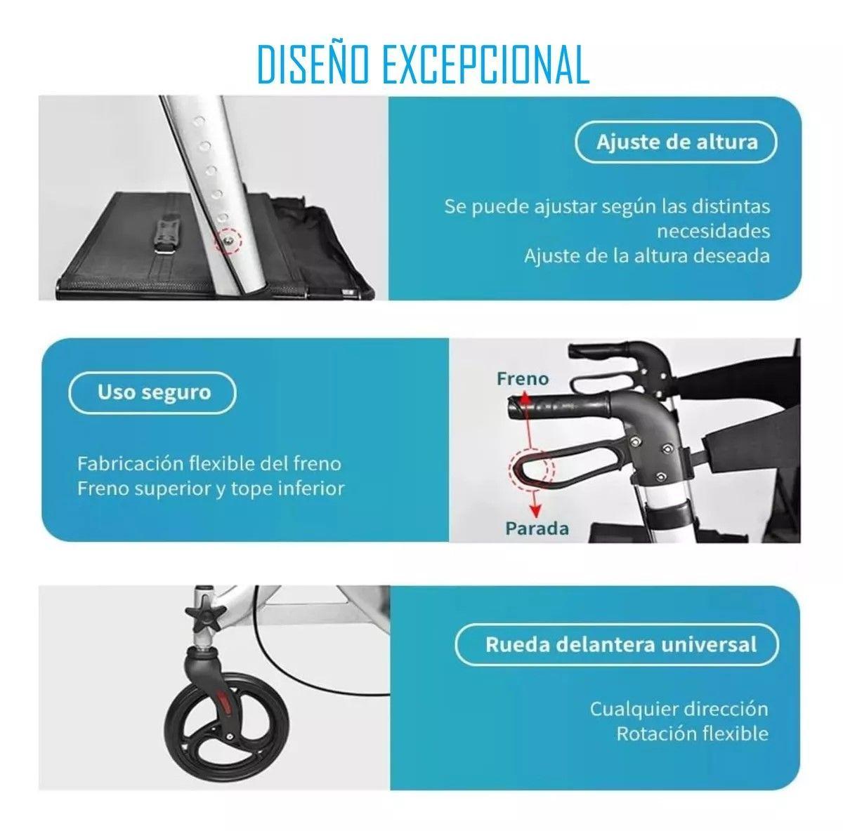 Andador Burrito 4 Ruedas Plegable Con Asiento Adulto Mayor-3
