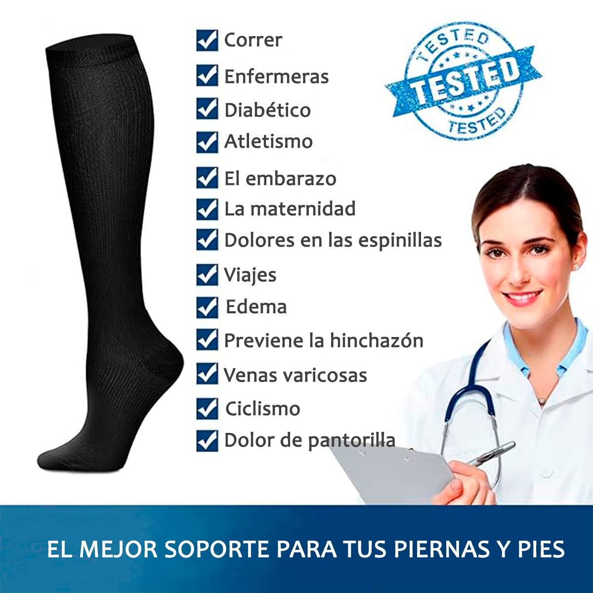 Calcetines Media Compresion Anti Varices Pack 3 Unid S/M-3