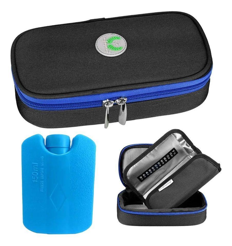 Bolso Portátil Estuche Para Viaje Porta Para Insulina Tela Azul Tela Negro-4