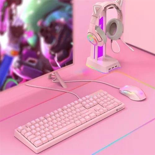 Kit Gamer Rosado Onikuma Teclado G25 Led + Mouse Rgb Cw905-4