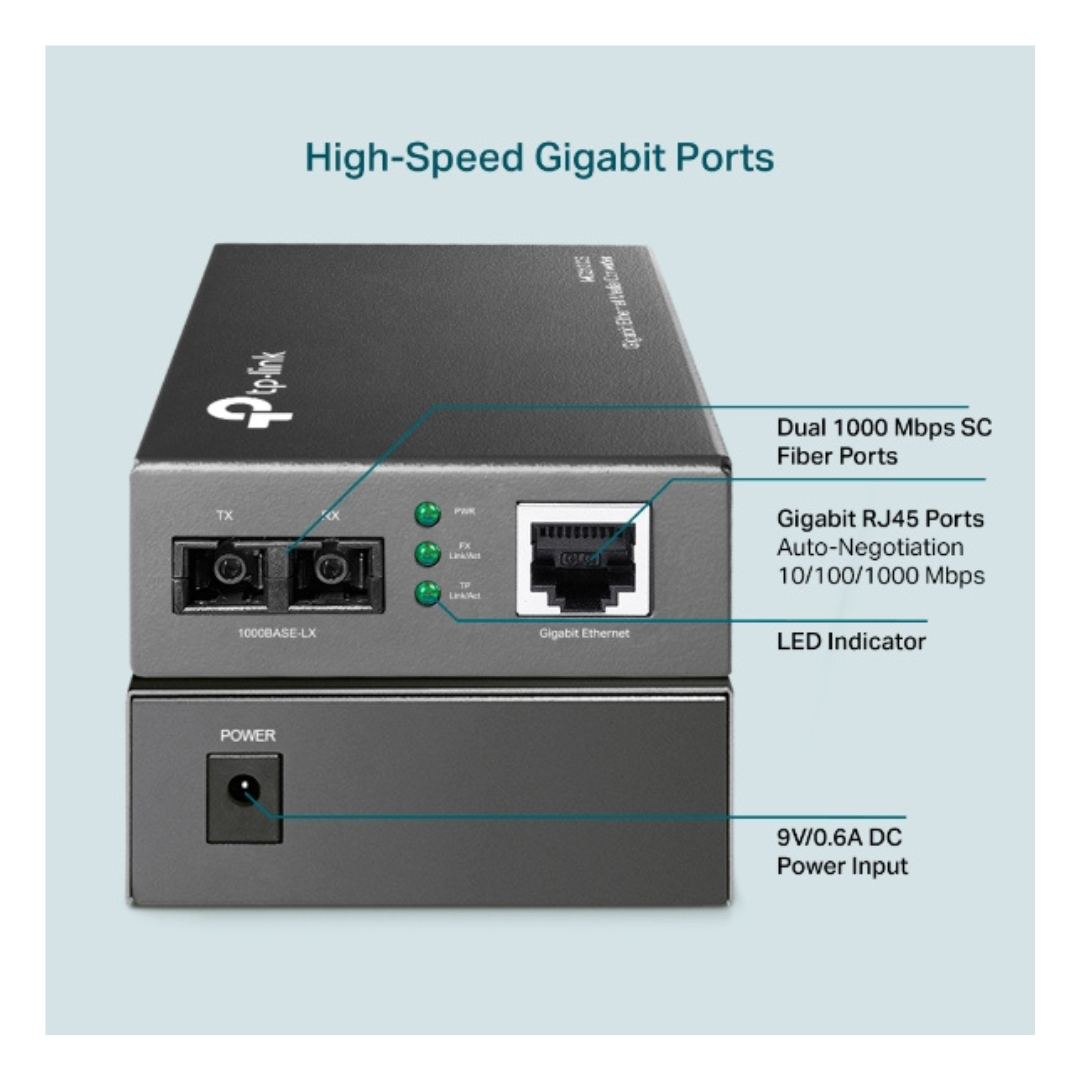 Convertidor multimedia Gigabit monomodo TP Link MC210cs-5