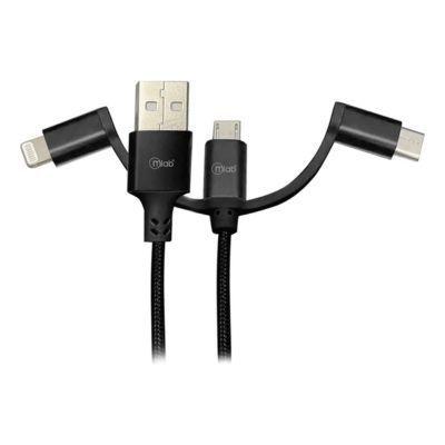 Cable USB 3 en 1 Mlab 1m iPhone Micro USB-C Trenzado Negro-1