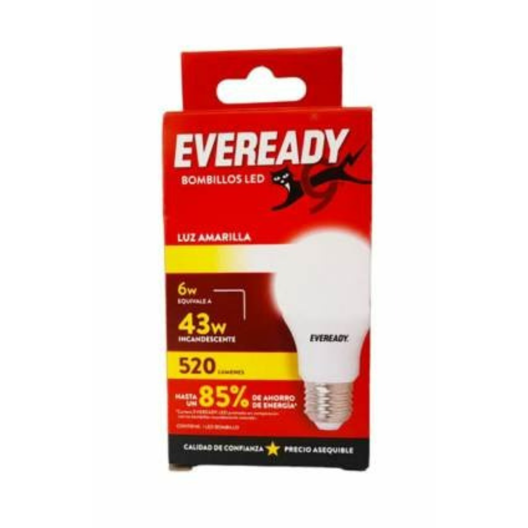 PACK AMPOLLETAS LED EVEREADY 43W LUZ AMARILLA 10 UNIDADES EV6A520A-A-2