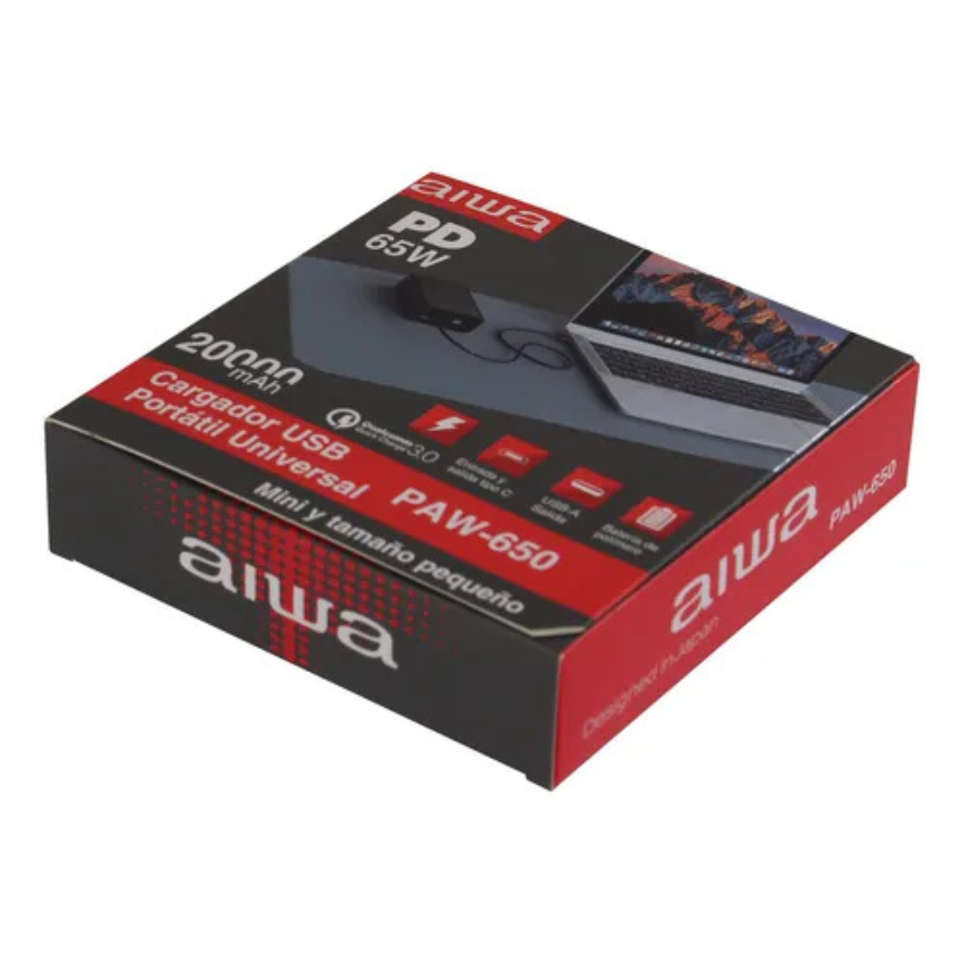 CARGADOR PORTATIL AIWA POWER BANK 20000MAH USB-A TIPO-C PAW-650-1
