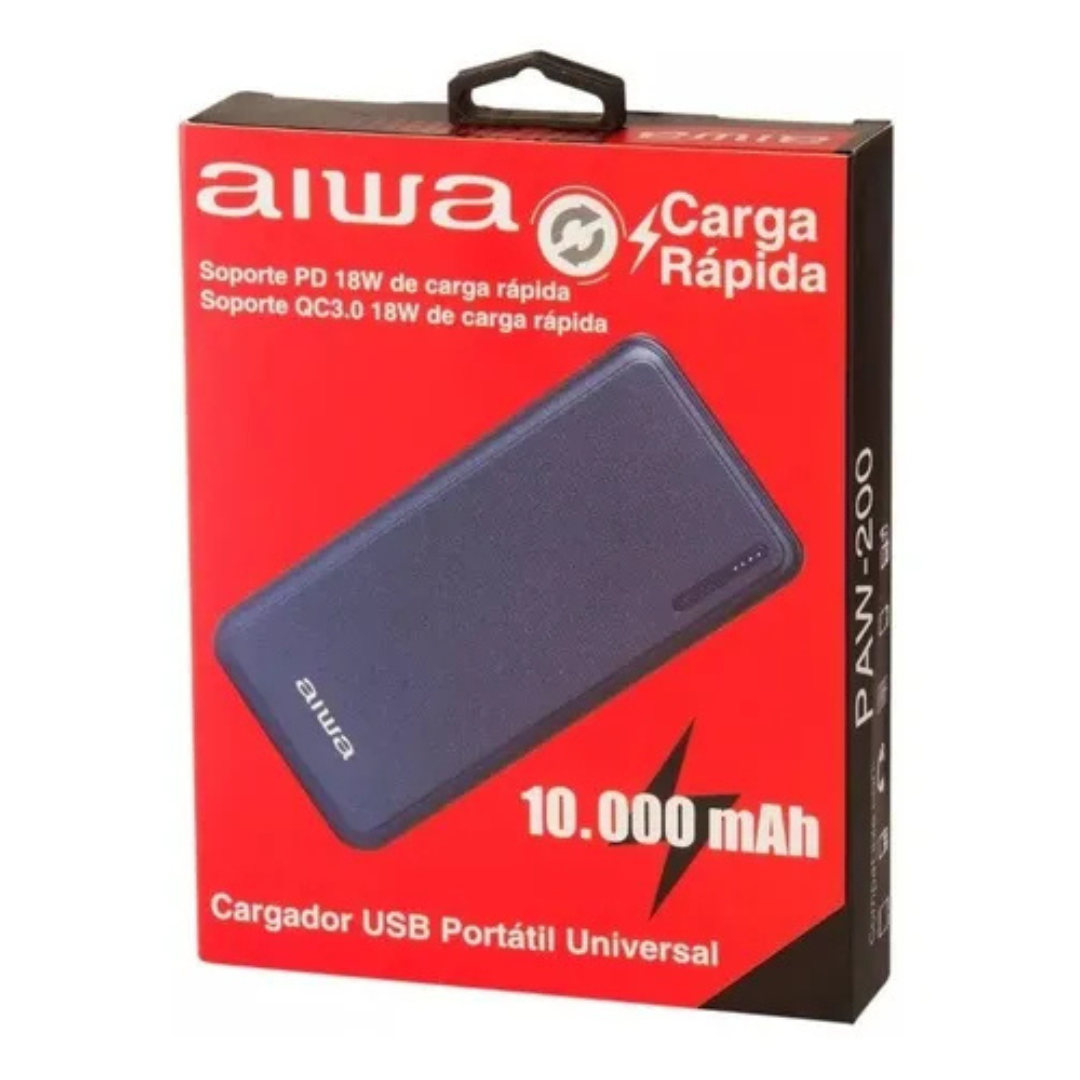 CARGADOR PORTATIL AIWA POWER BANK 10000MAH USB-A TIPO-C PAW-200-2