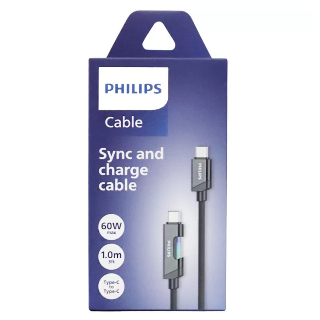 CABLE DE DATOS Y CARGA PHILIPS TIPO-C A TIPO-C DLC5021CW NEGRO-2