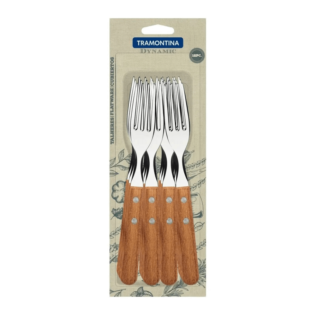 Set X12 Tenedores Mesa Tramontina Dynamic Madera Acero Inox Madera-0