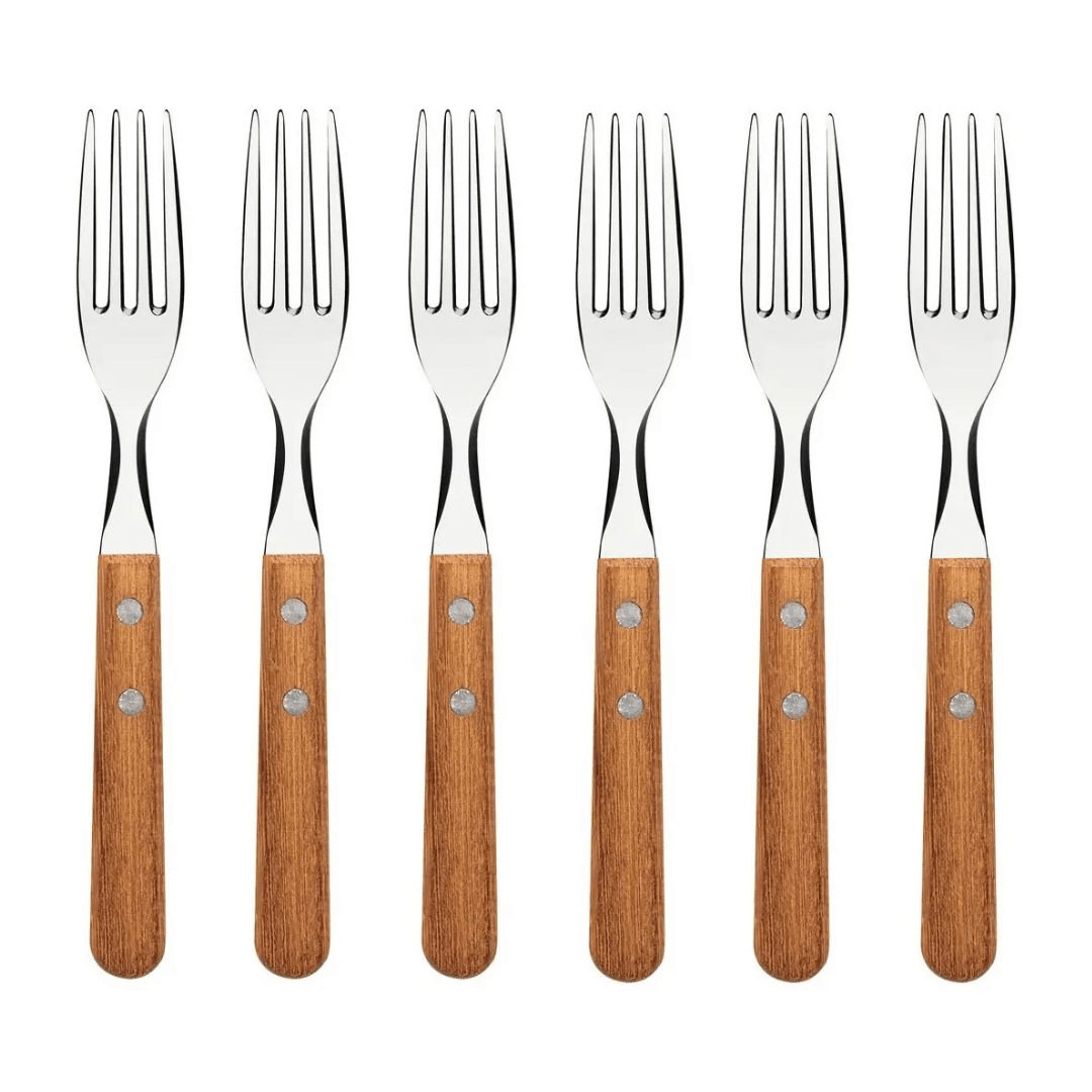 Set X12 Tenedores Mesa Tramontina Dynamic Madera Acero Inox Madera-1