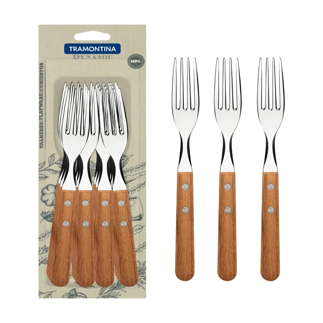 Set X12 Tenedores Mesa Tramontina Dynamic Madera Acero Inox Madera-2