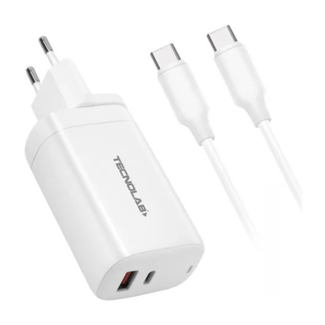 CARGADOR USB TECNOLAB USB CARGA RAPIDA + CABLE TIPO C A LIGHTNING BLANCO-3