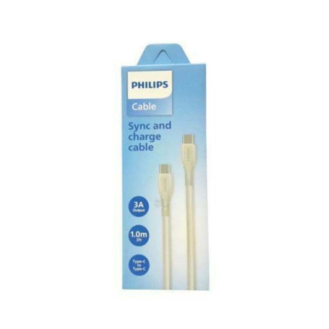 CABLE DE DATOS Y CARGA PHILIPS TIPO-C A TIPO-C DLC4001CW BLANCO-2