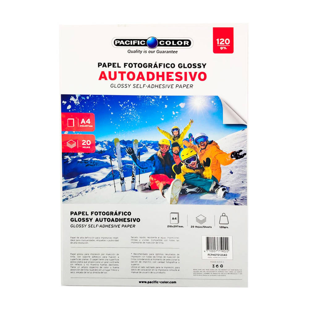 PAPEL FOTOGRAFICO GLOSSY PACIFIC COLOR AUTOADHESIVO 120GR A4 20 HOJAS -2