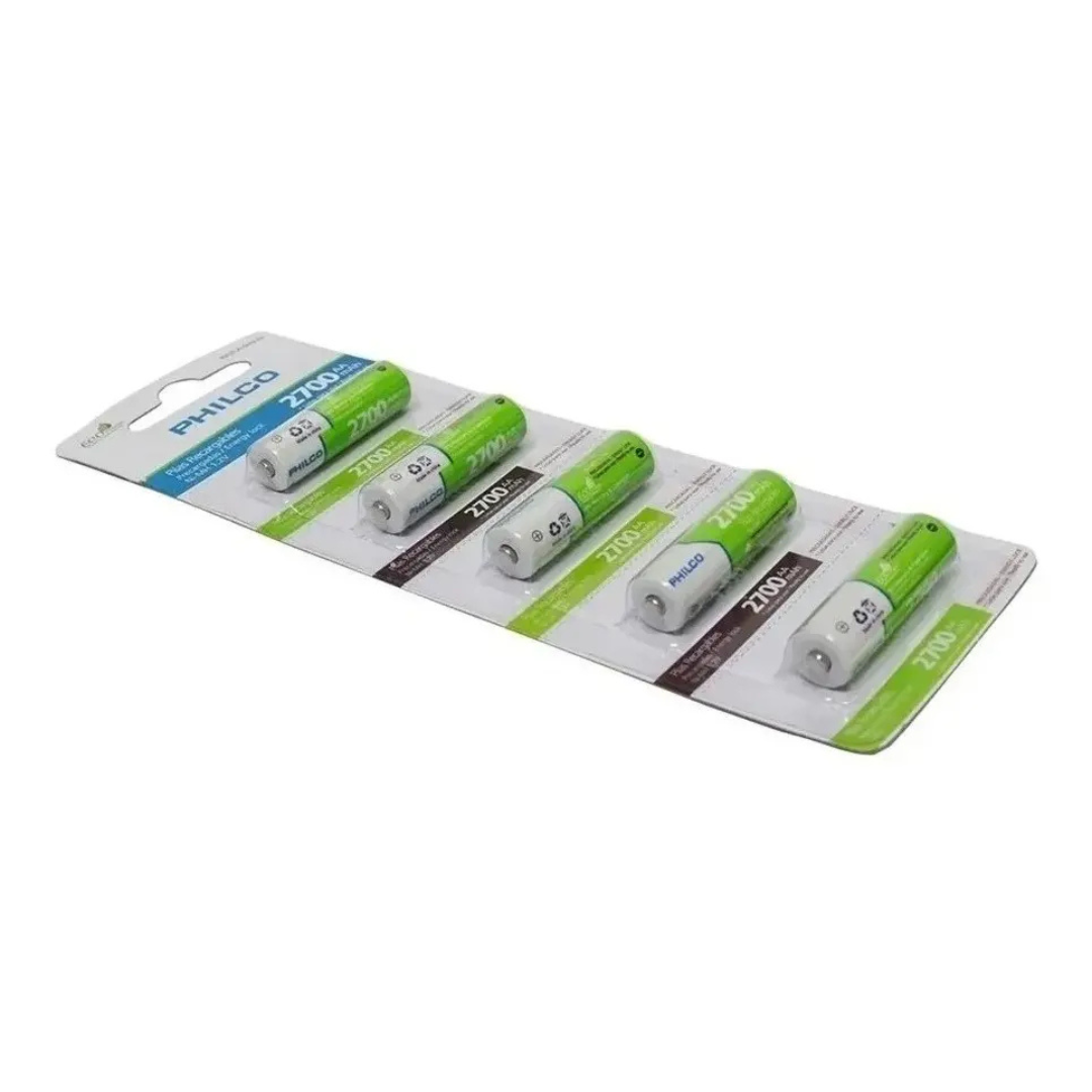 Pilas Recargables Aa Philco Tira X5 Unidades 2700mah-0