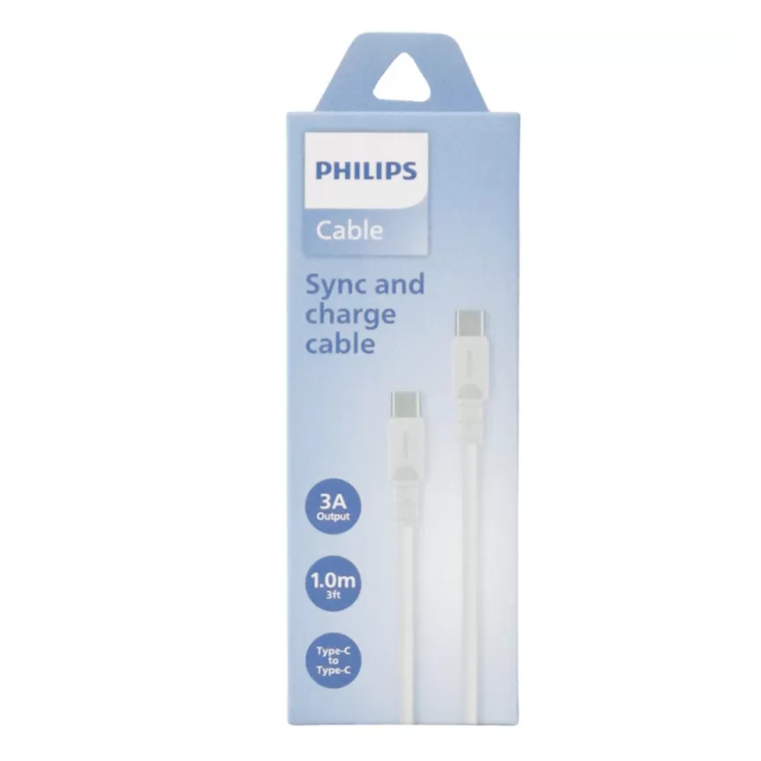 CABLE DE DATOS Y CARGA PHILIPS TIPO-C A TIPO-C DLC3001CW BLANCO-2