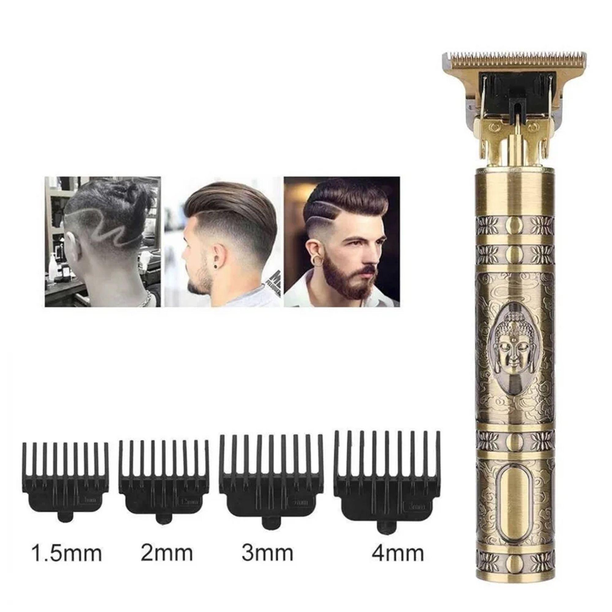 Maquina Para Afeitar Cortar Barba Pelo Recargable Buda Color Dorado-2
