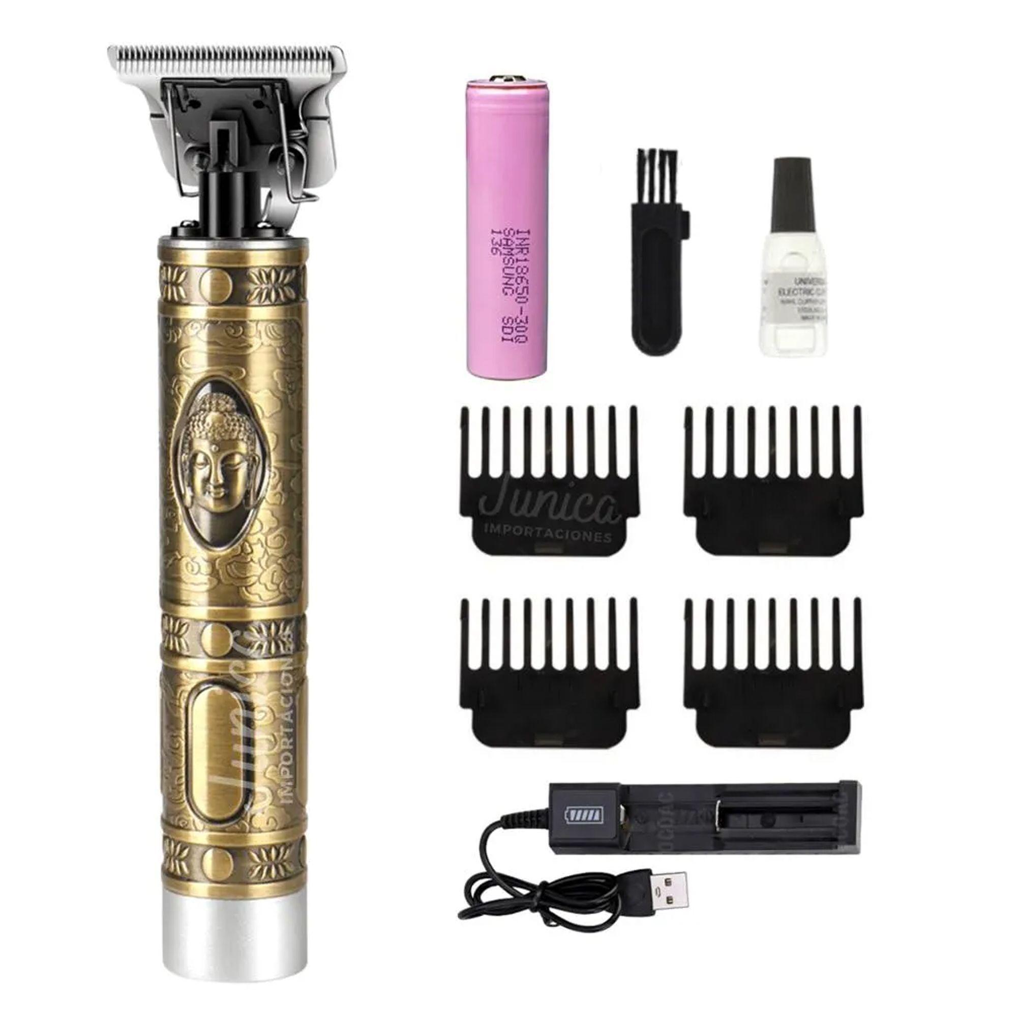 Maquina Para Afeitar Cortar Barba Pelo Recargable Buda Color Dorado-4