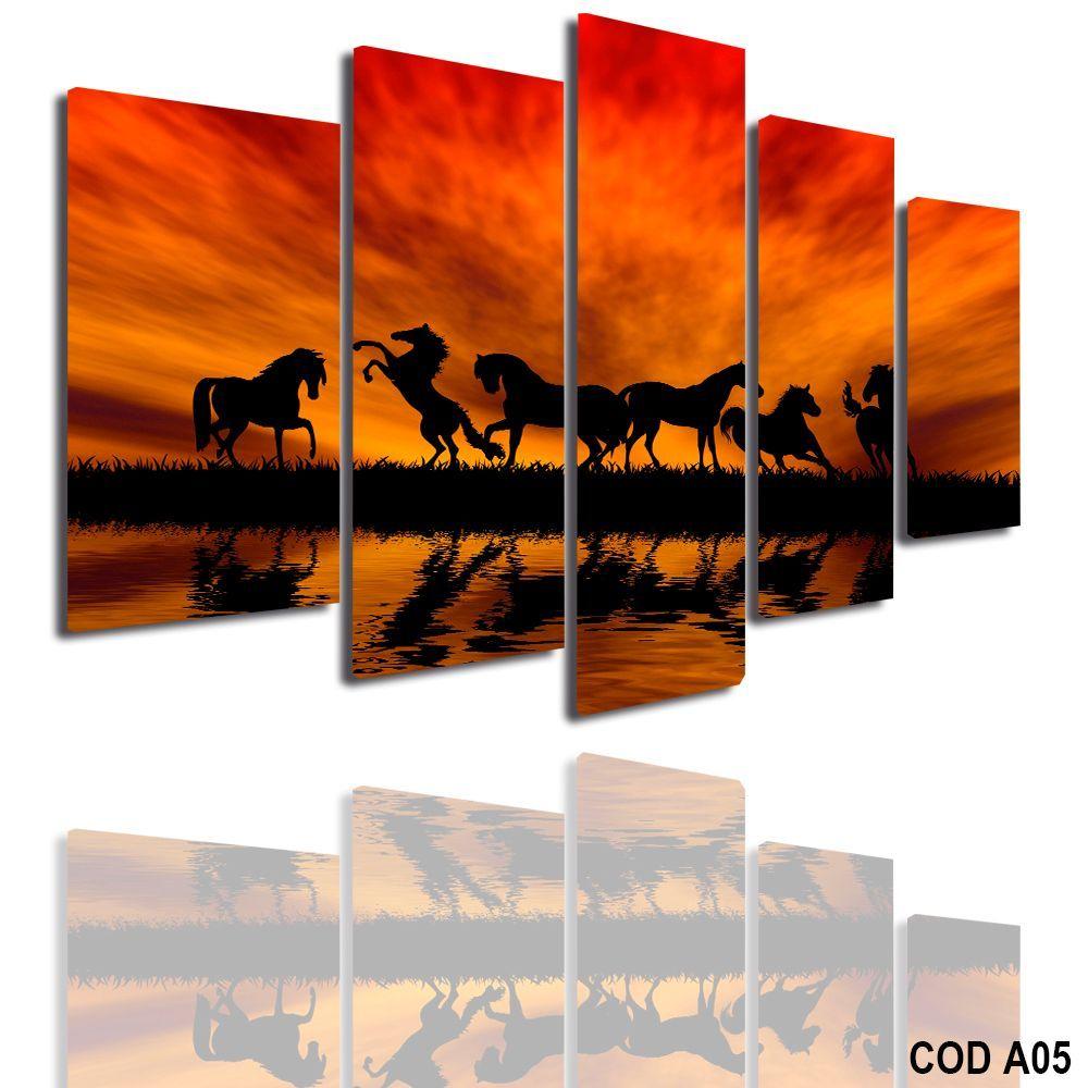 CUADRO ATARDECER CON CABALLOS EN EL HORIZONTE-0