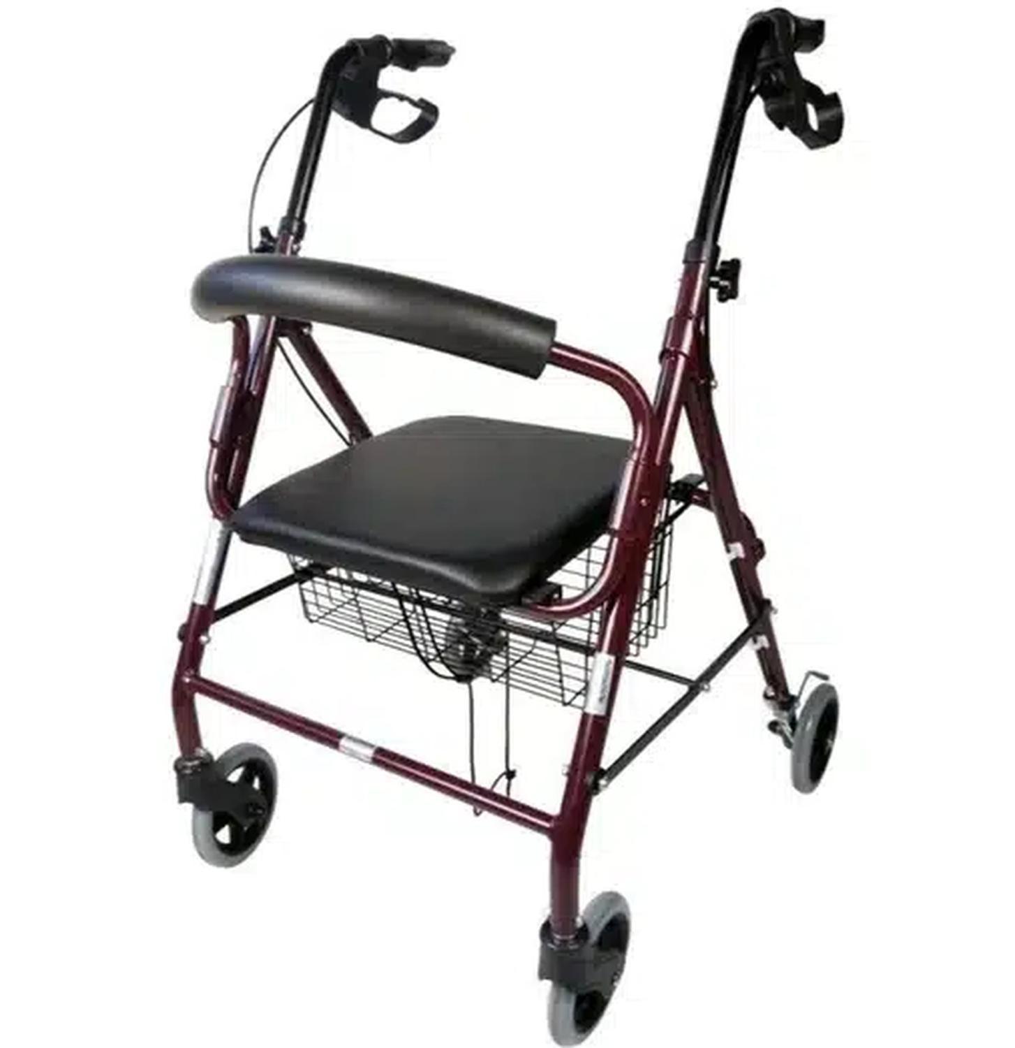 Andador burrito con ruedas, plegable, asiento y frenos-0