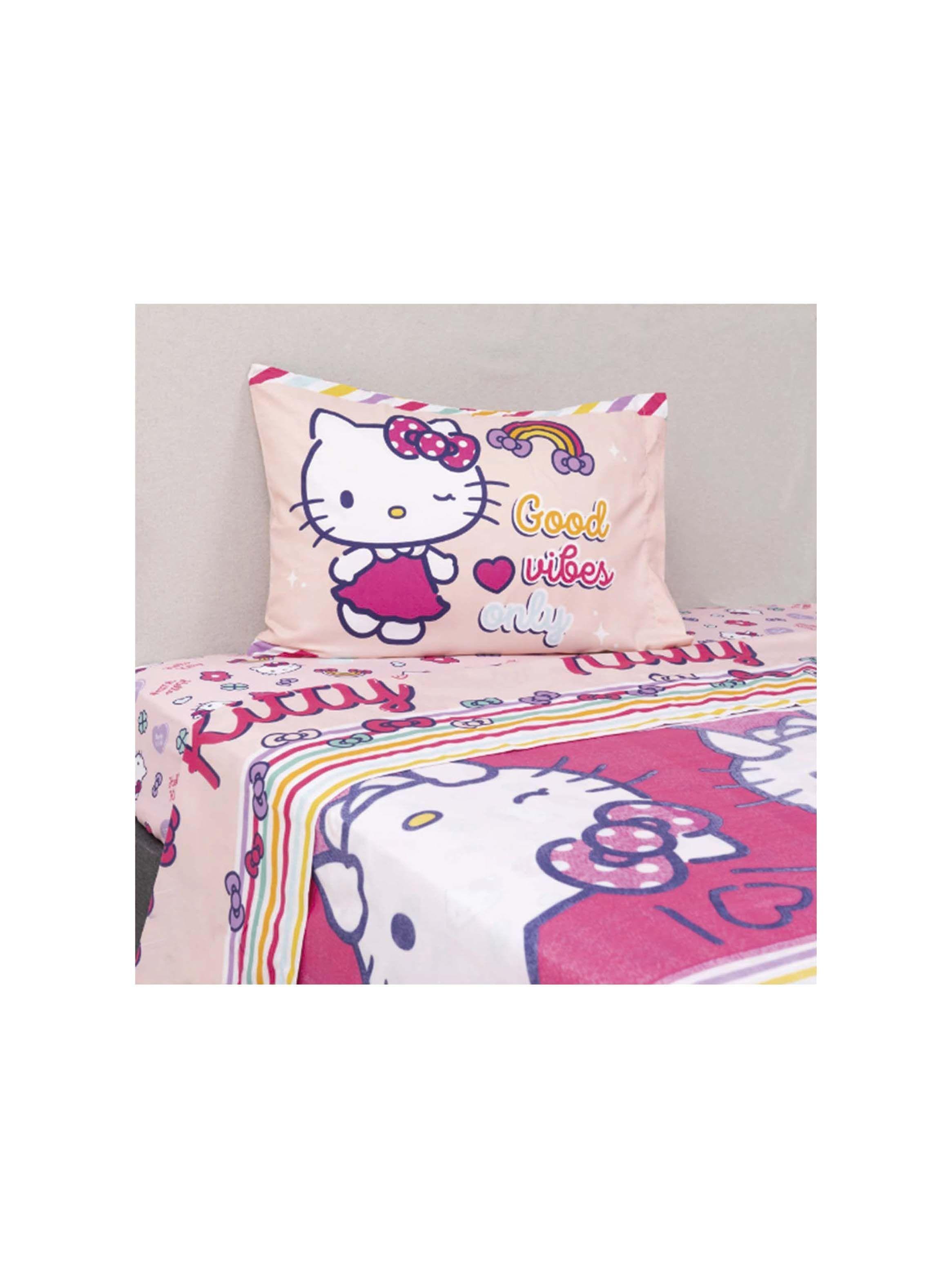 Juego de sabanas bajera encimera 1 5 plaza infantil microfibra Hello kitty-0