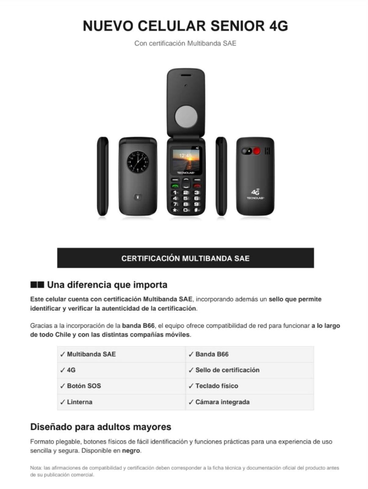 TELEFONO CELULAR ADULTO MAYOR  SENIOR TECNOLAB TL886 NEGRO-3