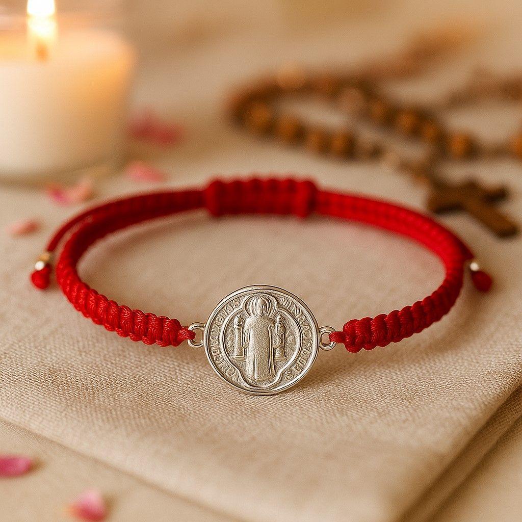 Pulsera Mini Baby Hilo Rojo Ajustable San Benito Plata 925-1