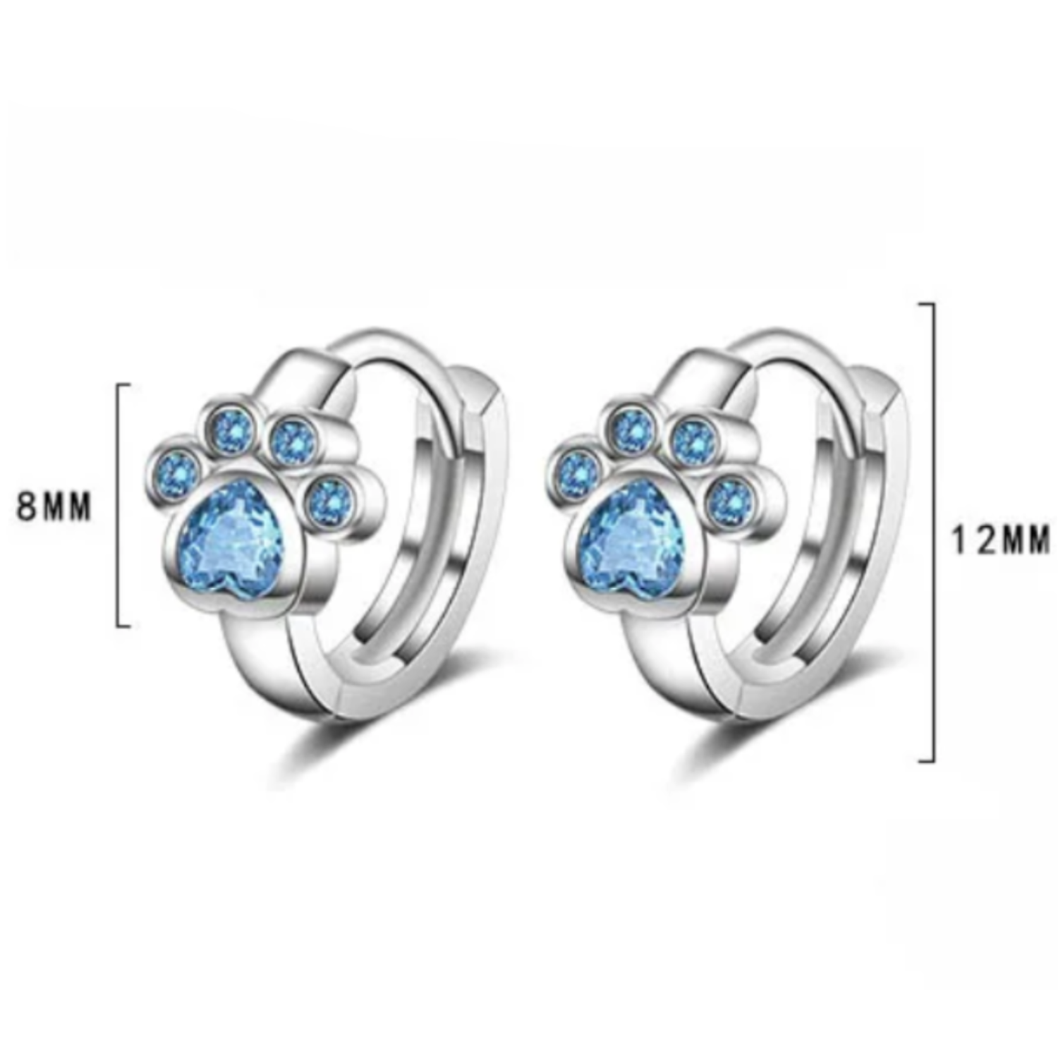 Aros Huellita de Perrito Circón Celeste en Plata 925 -2