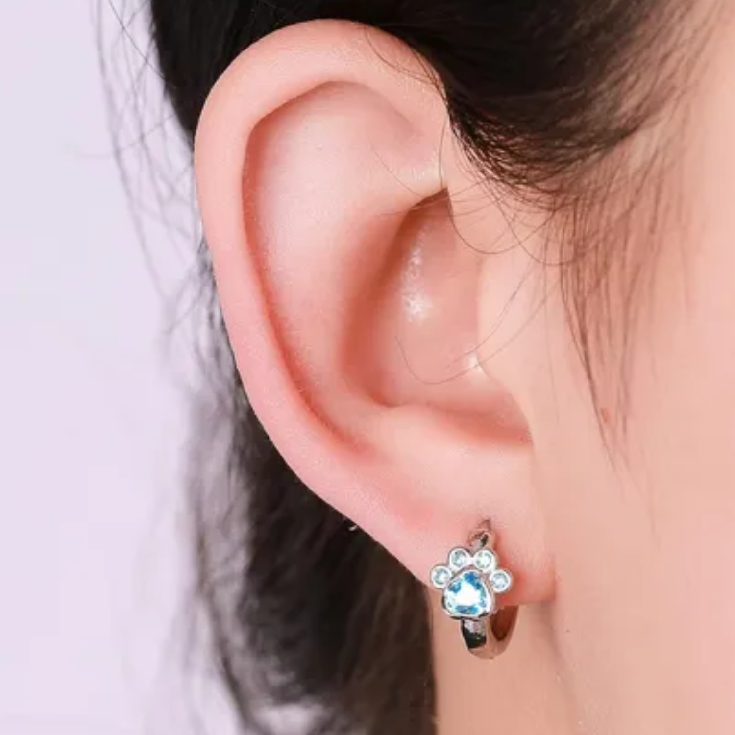 Aros Huellita de Perrito Circón Celeste en Plata 925 -3