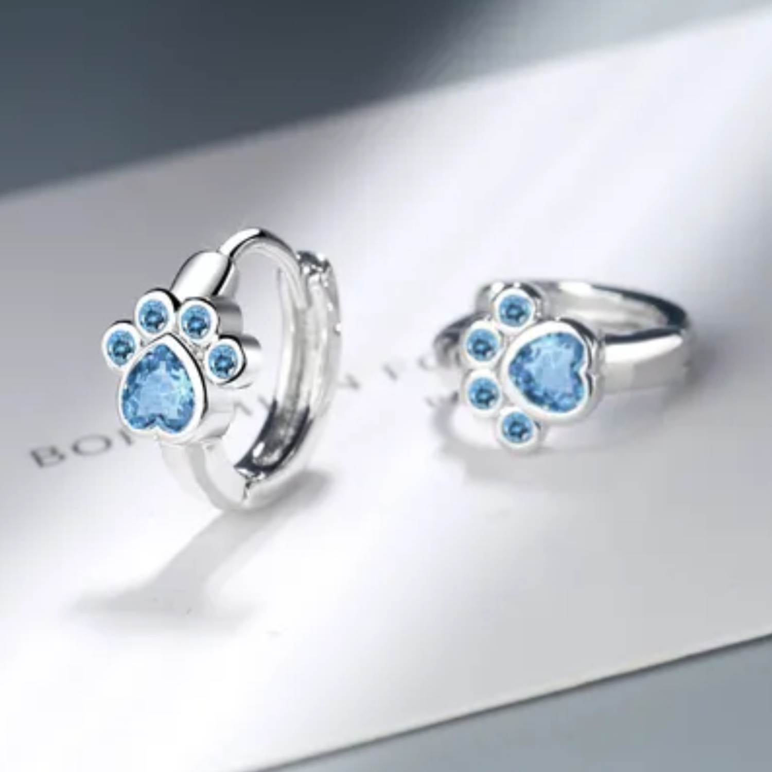 Aros Huellita de Perrito Circón Celeste en Plata 925 -5