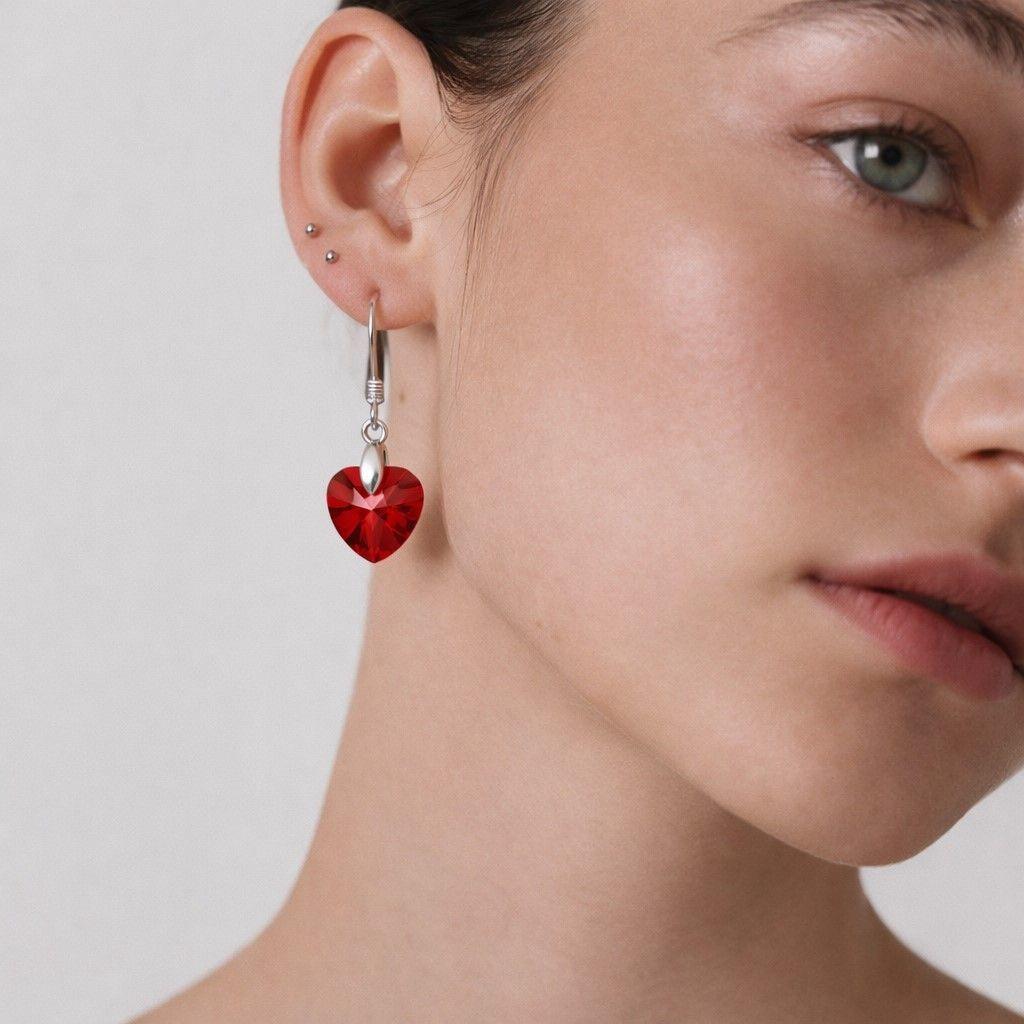 Conjunto Collar y Aros Corazón Cristal Austriaco Plata 925 -2