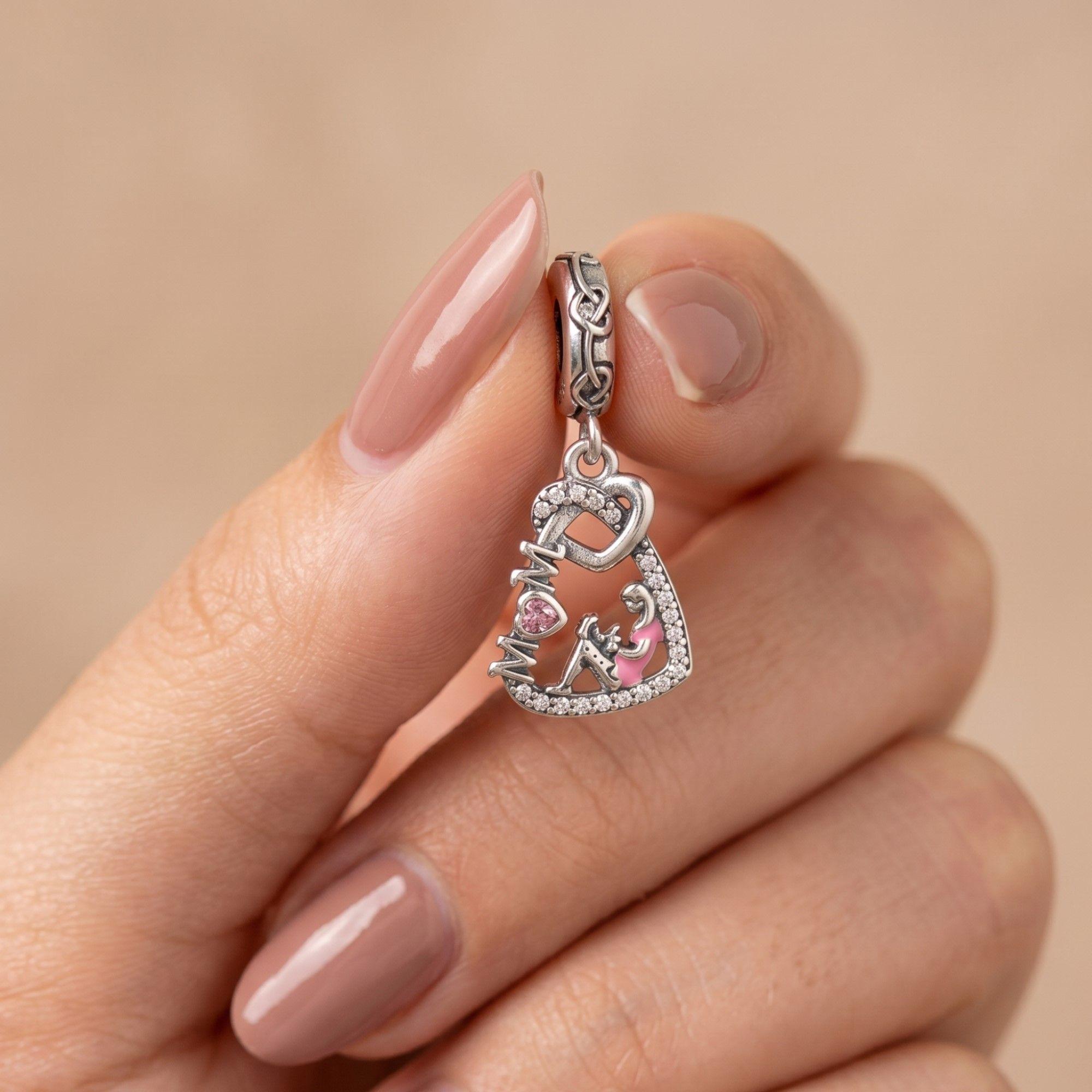 Charm Corazón Mamá con Bebecito Plata 925-2