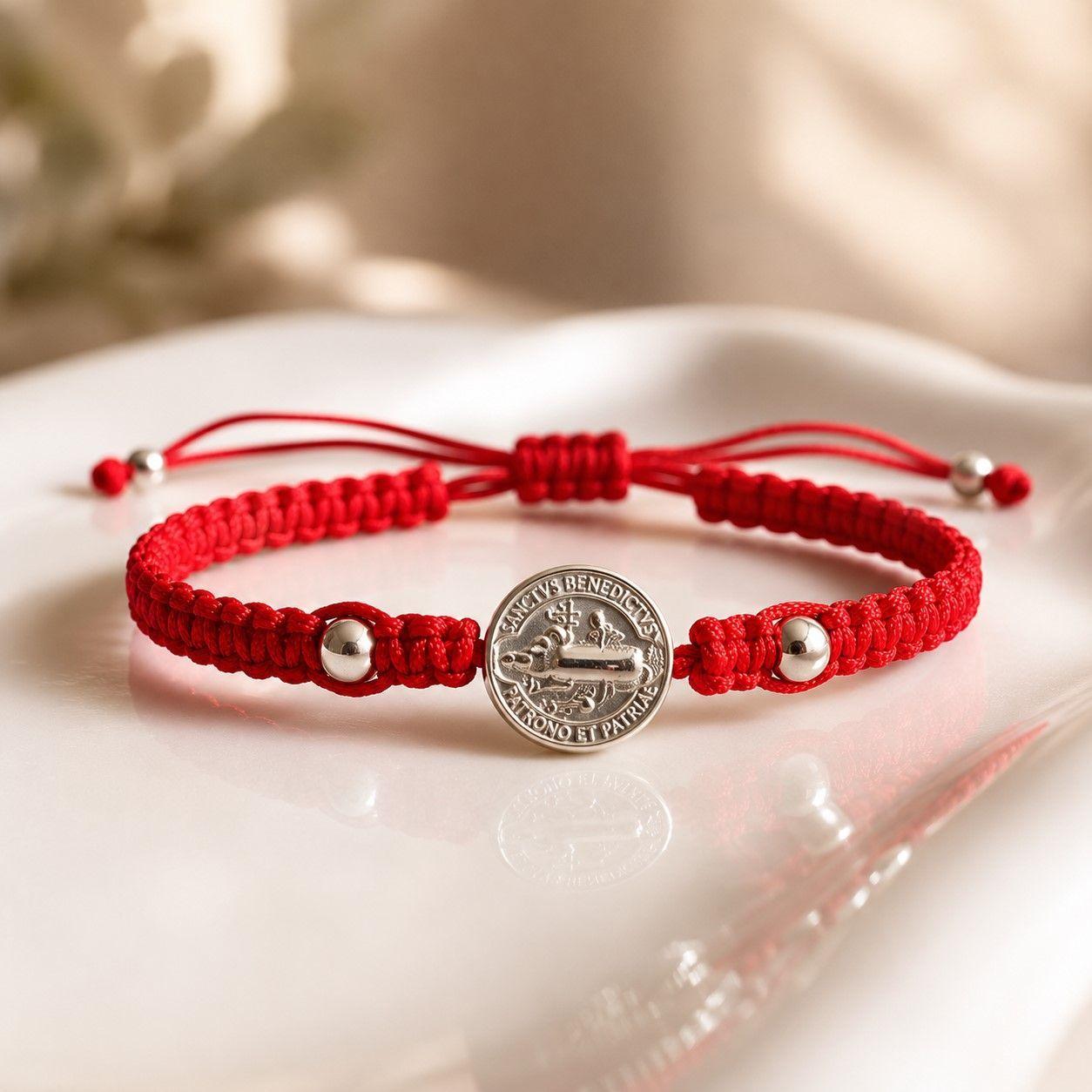 Pulsera Hilo Rojo San Benito Ajustable Unisex-4