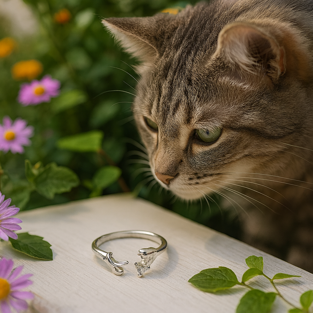 Anillo Ajustable Gatito Circón Plata 925-2
