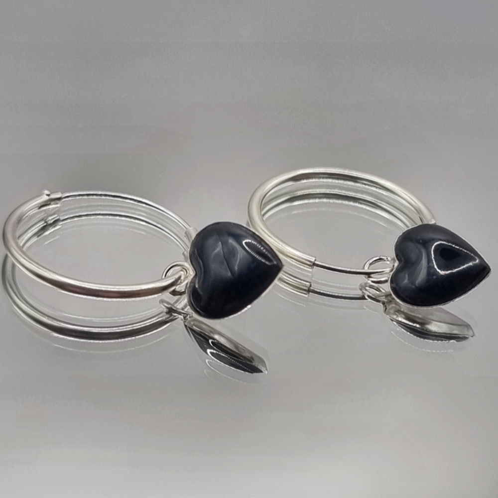 Aros Argolla Corazón Ónix Negro en Plata 925 -2