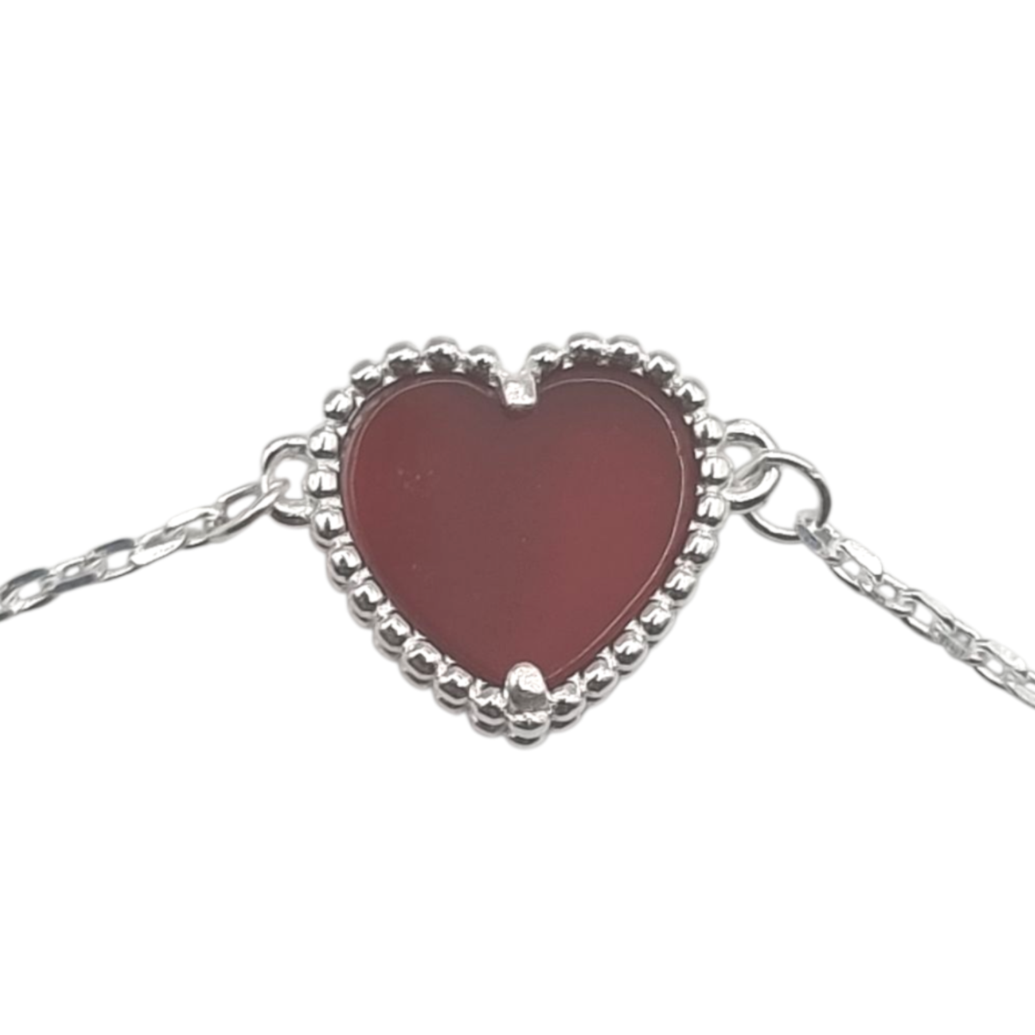 Pulsera en Plata 925 con Corazón Burdeo -2