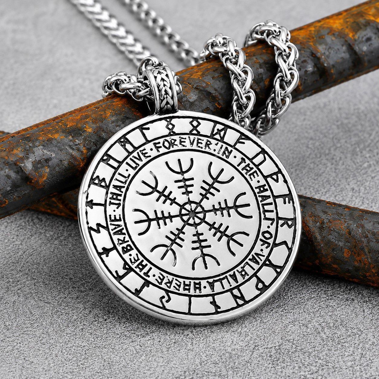 Collar Hombre Brújula de Runas Vikingas Acero Inoxidable -2
