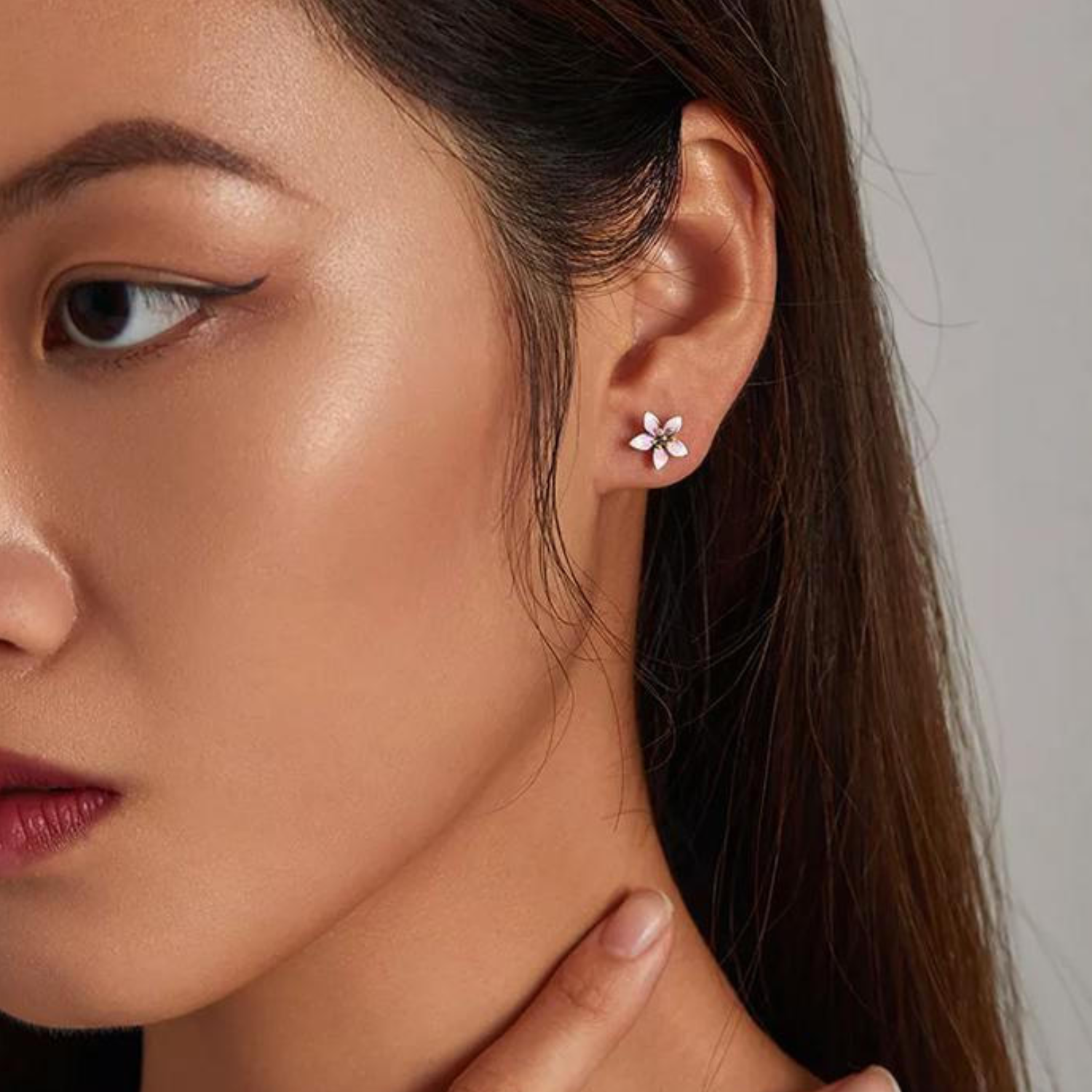 Aros Flor Sakura en Plata 925 -2