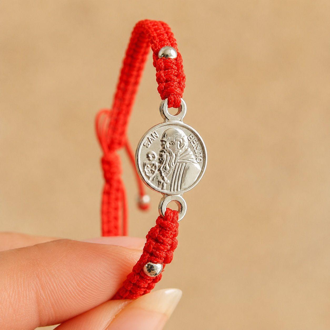 Pulsera Hilo Rojo San Benito Protección Plata 925-3